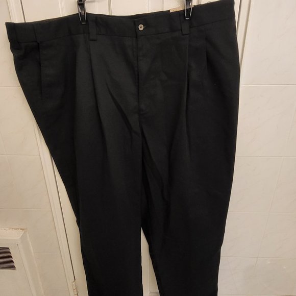 Big and Tall Men's Casual Docker Style Pleated Pants Black Cotton 50 x 32 - Picture 4 of 6
